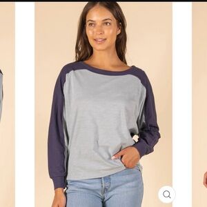 🌙 Sunday Morning Contrast Long Sleeve Top | Navy & Light Blue | S & L🌙